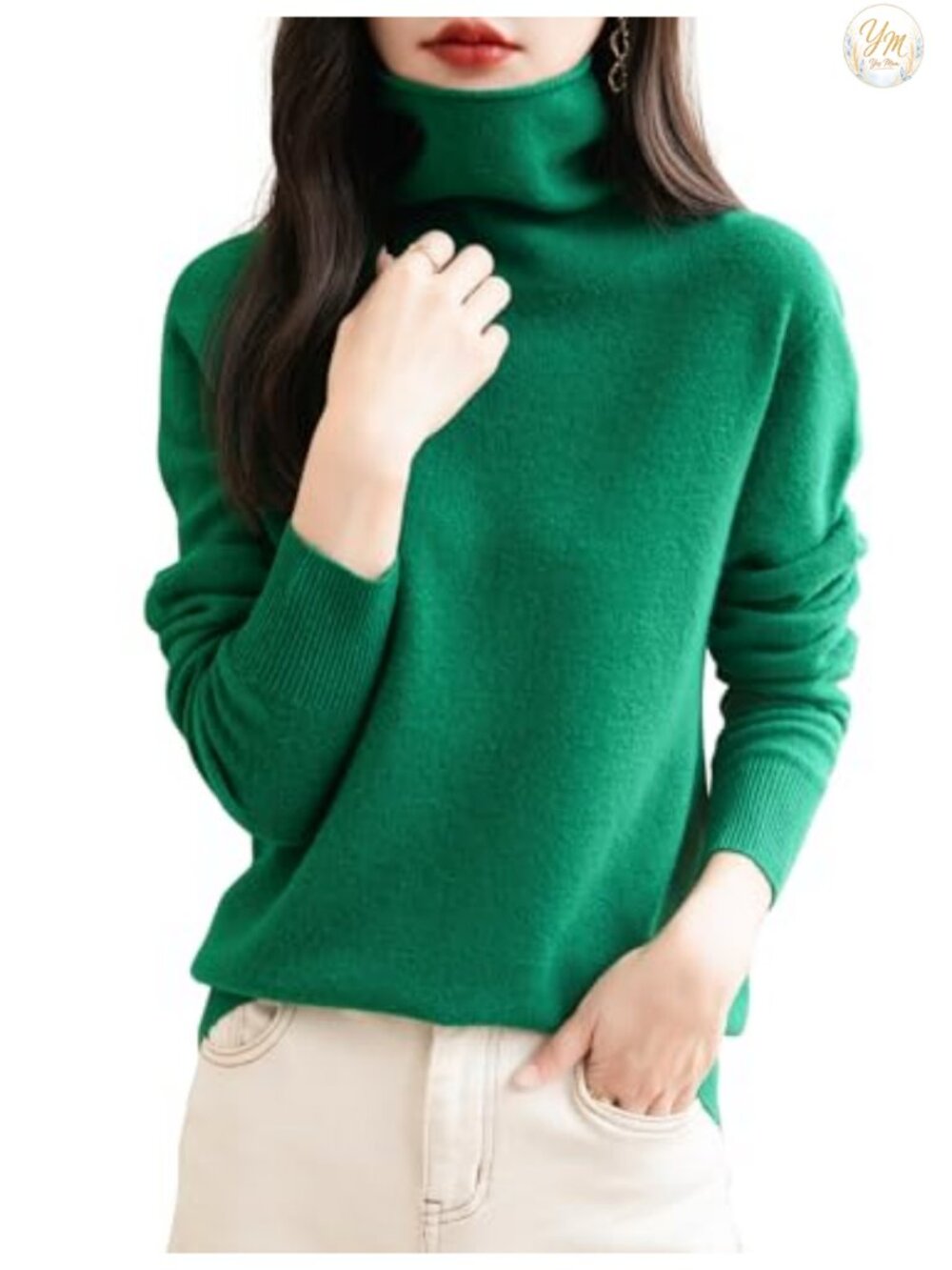 100% Merino Wool Seamless Turtleneck Sweater Long Sleeve Pullover Womens